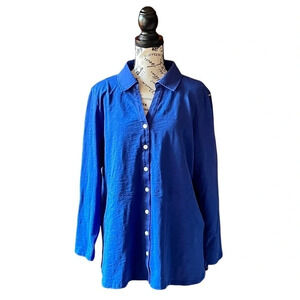Soft Surroundings Button Up Women Plus Long Sleeve Shirt Tunic V Neck Cruise PL